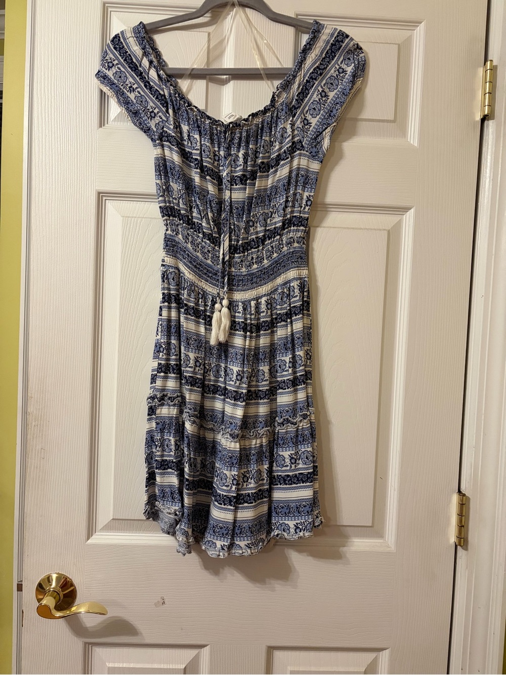 Birch and stone junior Large Blue & White flowers Mini Dress with Tassel Tie
